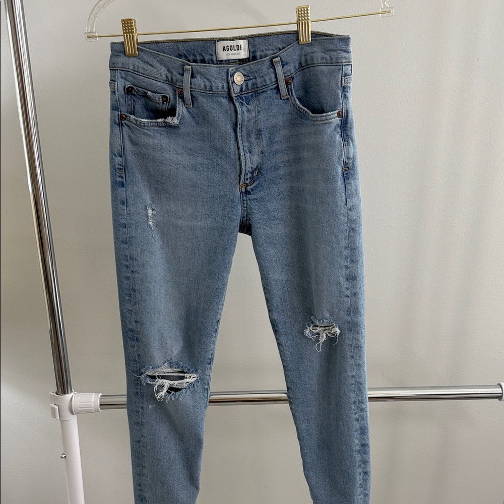 Agolde Light Blue Distressed Skinny Jeans